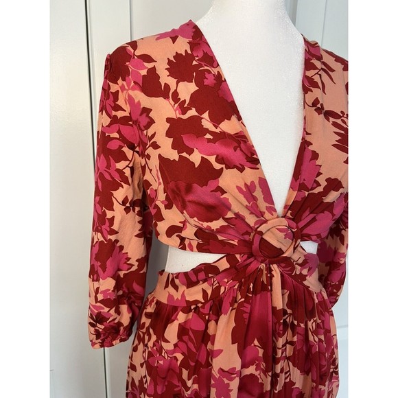 Fuchsia Floral V-Neck Cutout Backless Maxi Dress Size M Medium - Picture 8 of 11